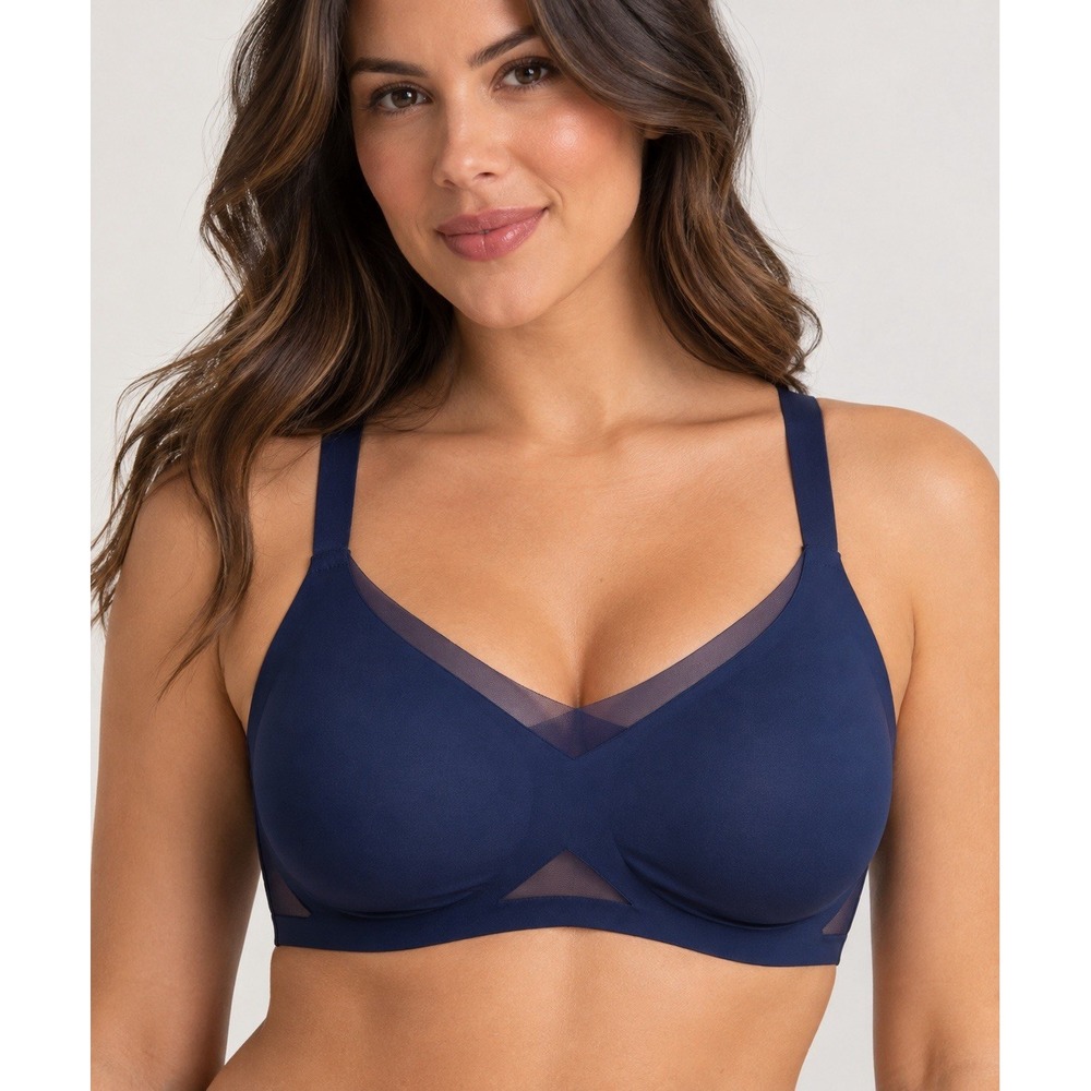 Honeylove CrossOver Bra S+ Navy Blue Wireless Mesh Original $69